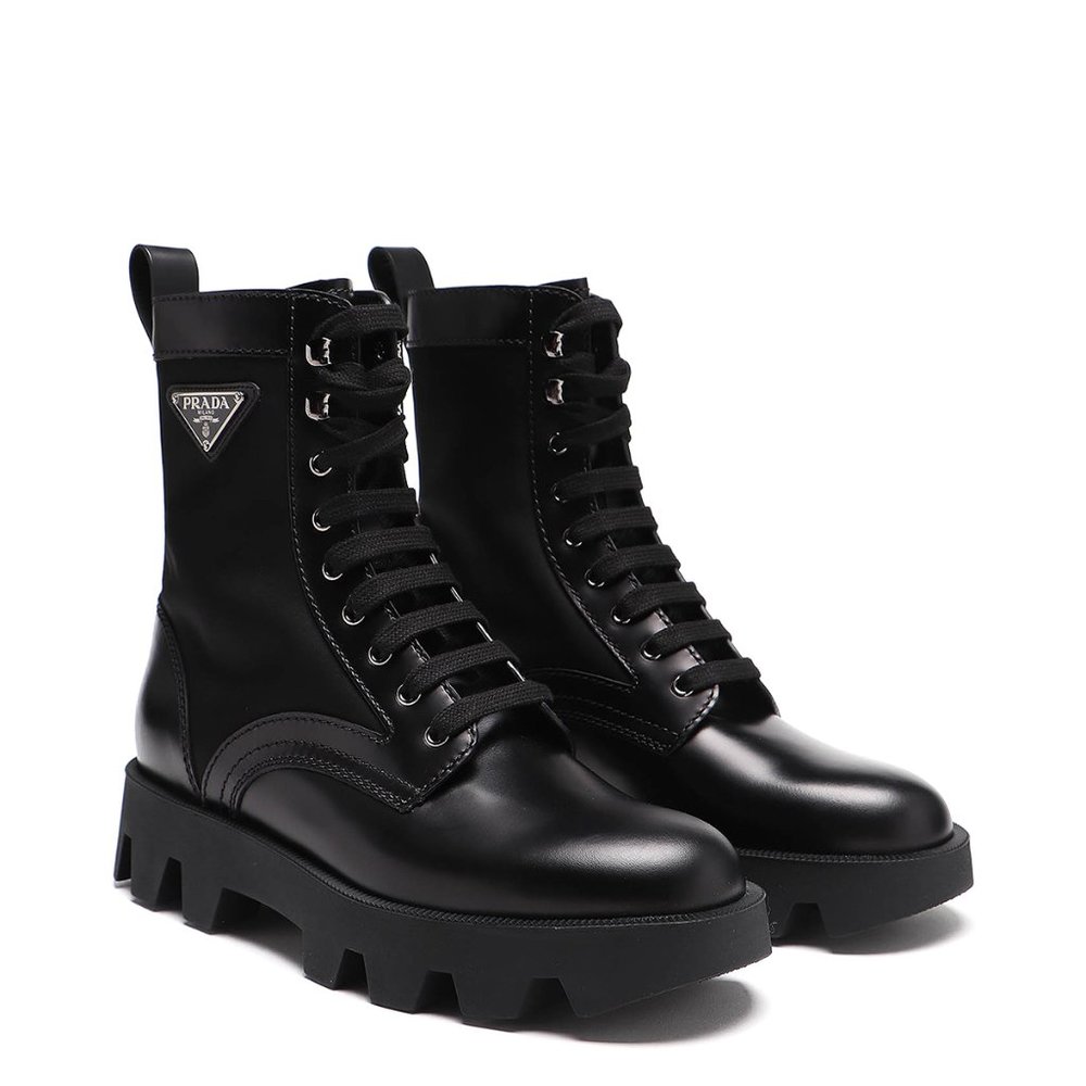PRADA mens combat boots Black leather and nylon size IT 5.5 (size US 7)